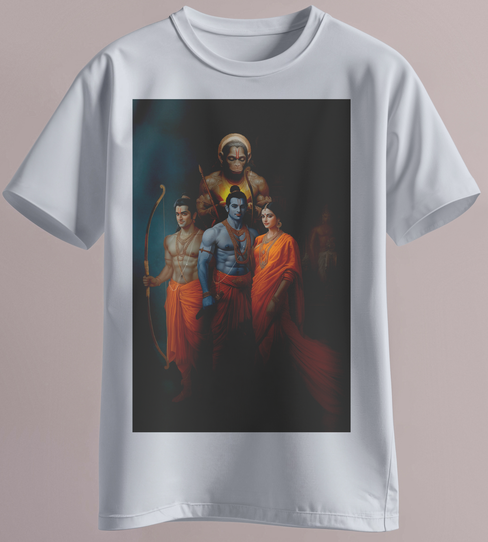 T-shirt featuring Lord Rama, Sita, Lakshmana, and Hanuman – art by Karan Acharya