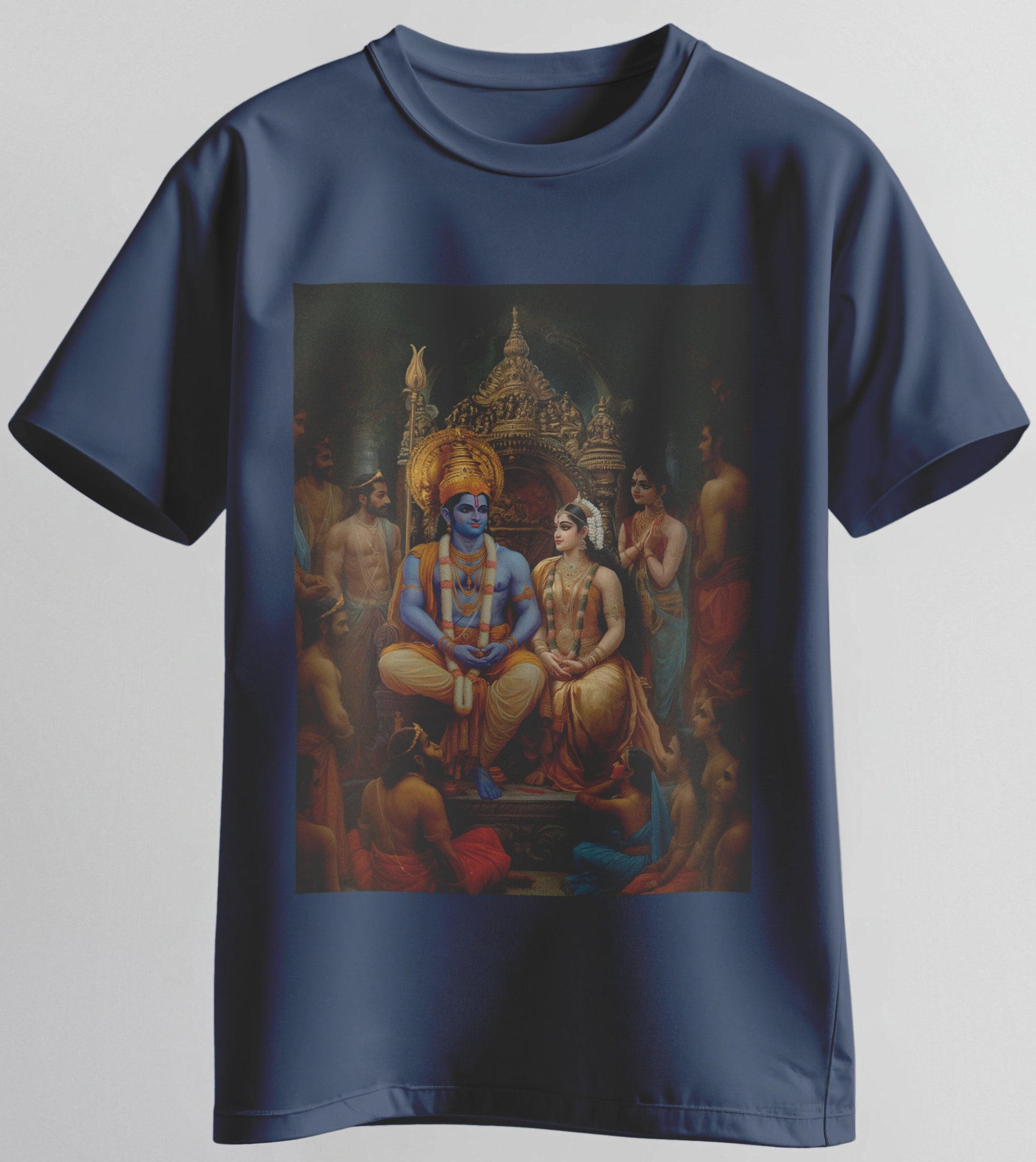 Ram Pattabhishekam artwork T-shirt – Lord Rama and Sita coronation scene by Karan Acharya – 100% Cotton Tee