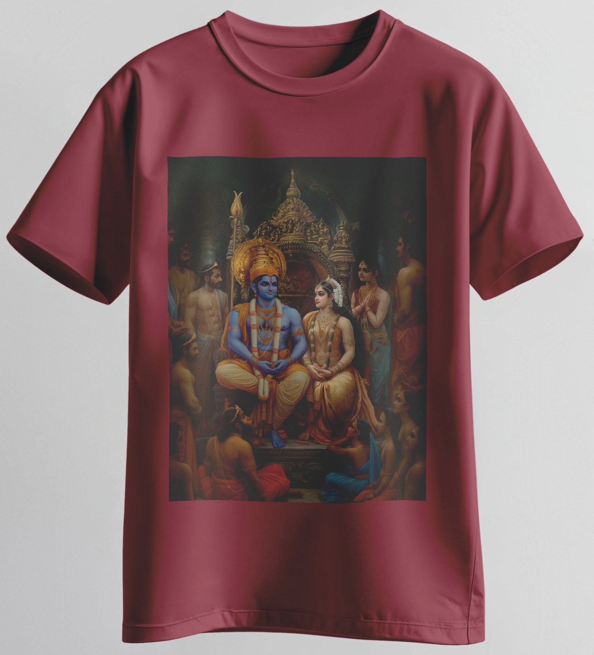Ram Pattabhishekam artwork T-shirt – Lord Rama and Sita coronation scene by Karan Acharya – 100% Cotton Tee