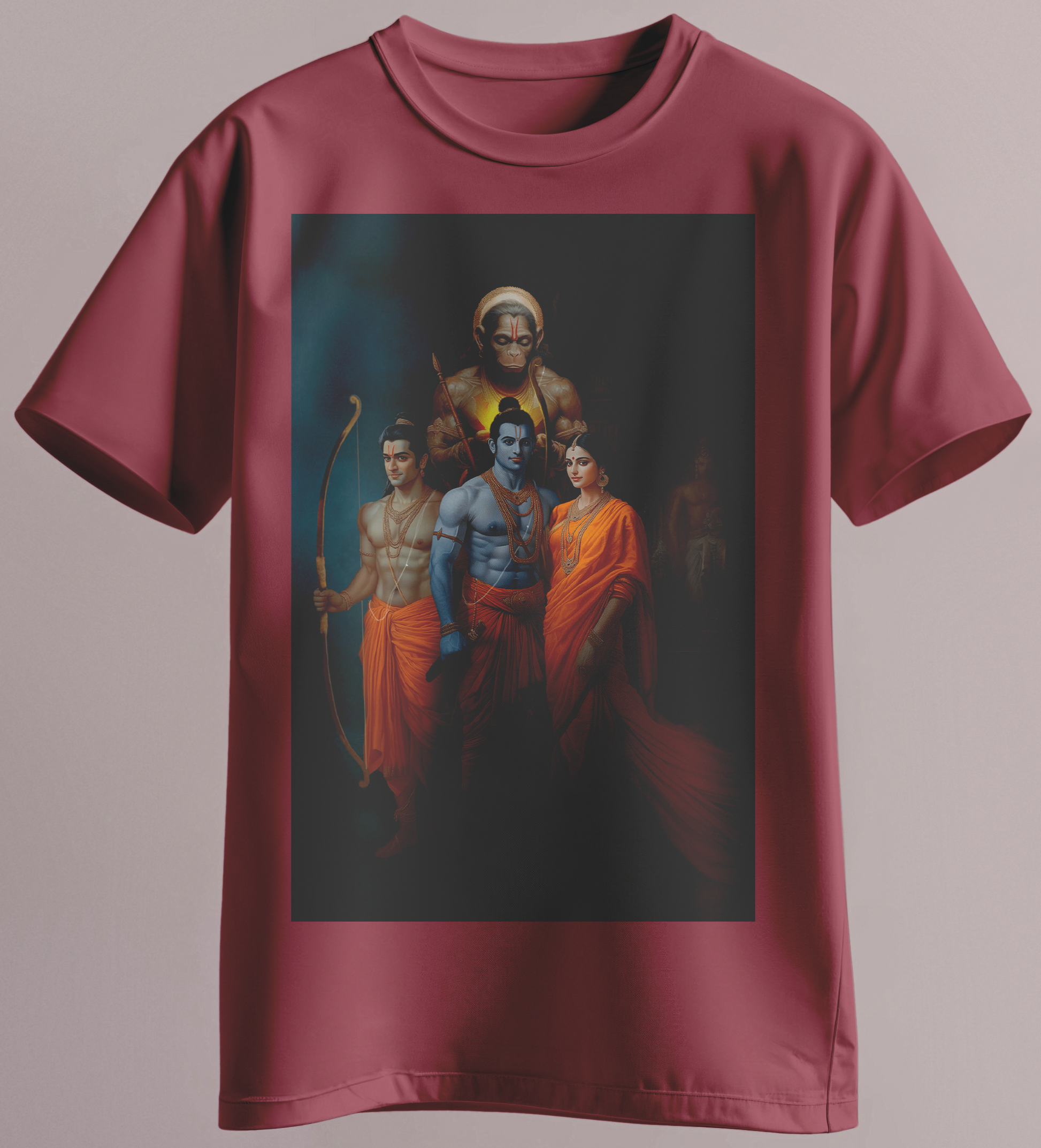 T-shirt featuring Lord Rama, Sita, Lakshmana, and Hanuman – art by Karan Acharya
