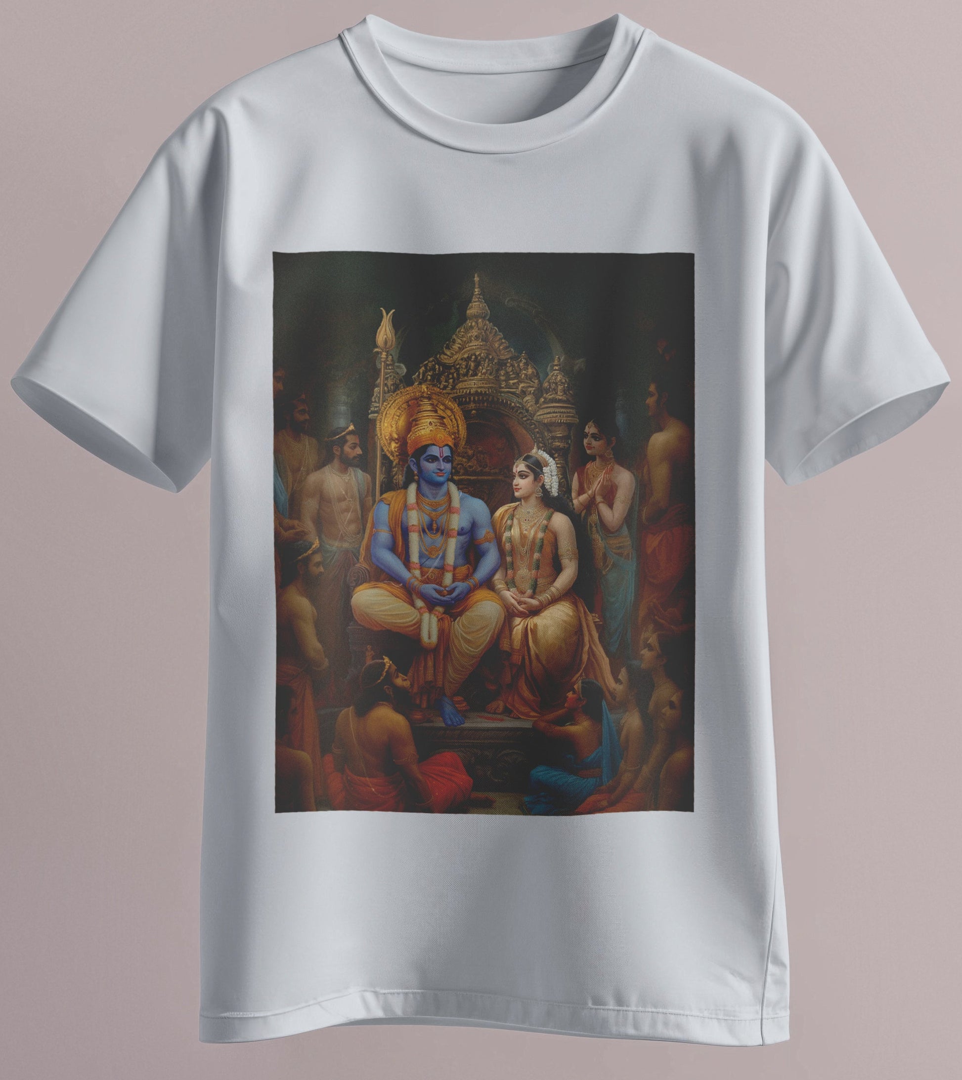 Ram Pattabhishekam artwork T-shirt – Lord Rama and Sita coronation scene by Karan Acharya – 100% Cotton Tee