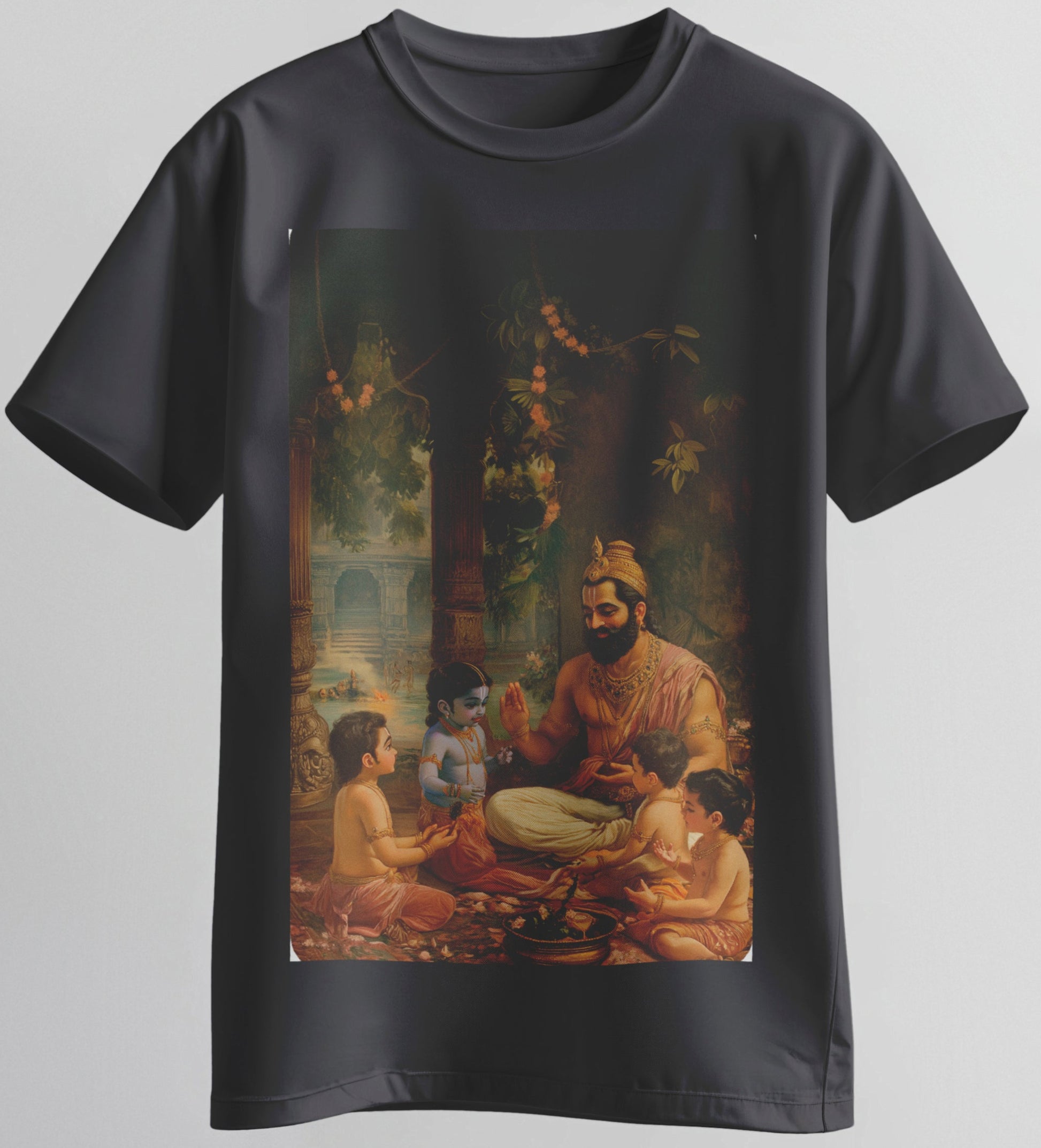 Unisex black T-shirt with young Rama and guru artwork – Sanchai brand