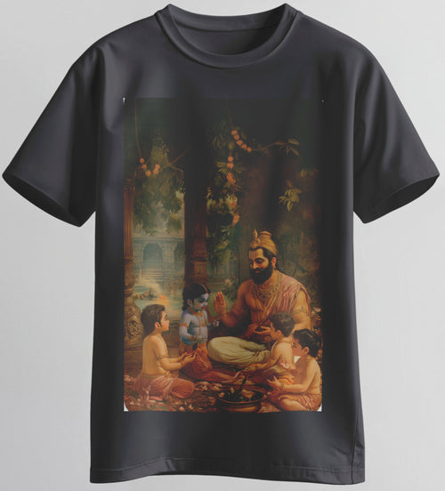 Unisex black T-shirt with young Rama and guru artwork – Sanchai brand